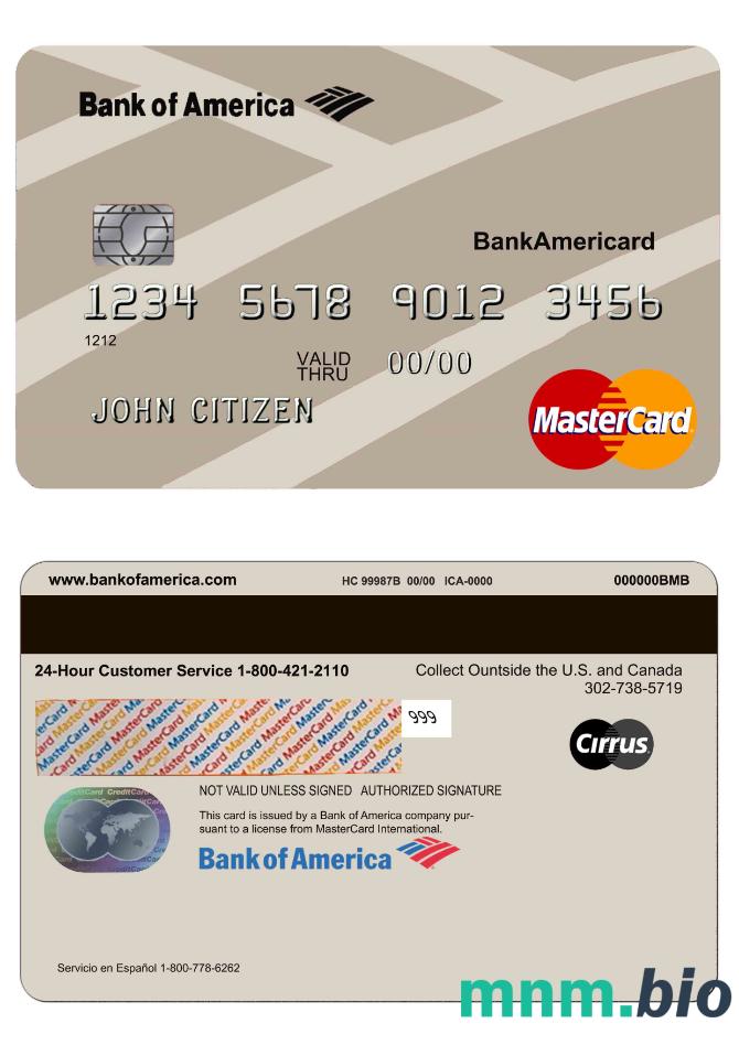 USA Bank of America Mastercard przykład w formacie PSD